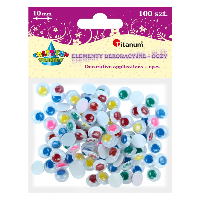 RUCHOME OCZKA KOLOROWE DEKORACYJNE 100 SZT. 10 MM - OZDOBY