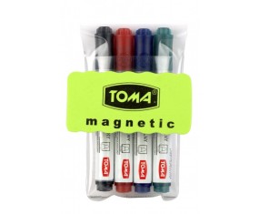 Markery do tablic 4 kol. + gąbka magnetyczna TOMA