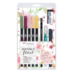 ZESTAW PISAKÓW AKWARELOWYCH TOMBOW FLORAL SET DUAL BRUSH 9 ELEMENTÓW