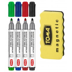 Markery do tablicy 4 szt. + gąbka - zestaw - TOMA