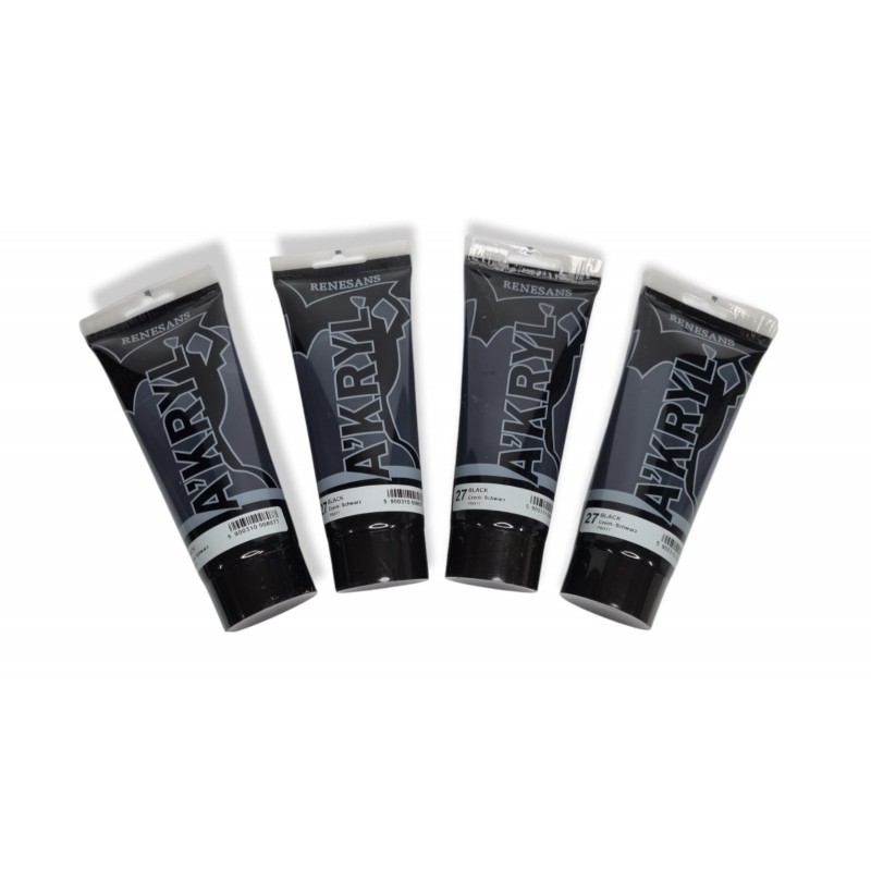 Zestaw 4 farb akrylowych RENESANS nr 27 czarny 200 ml