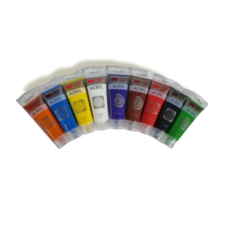 Zestaw farb akrylowych 9 kolorów Happy Color 75 ml