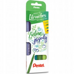 Zestaw pisak pędzelkowy kaligrafia Brush Sign Pen 4 kolory zielone Pentel