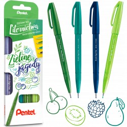 Zestaw pisak pędzelkowy kaligrafia Brush Sign Pen 4 kolory zielone Pentel