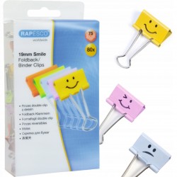 Klipsy biurowe 80 szt. kolorowe emotki 19mm Smile Rapesco