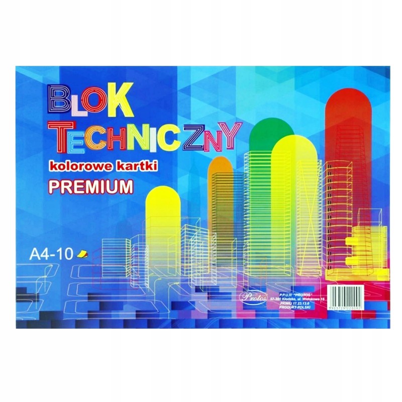 Blok techniczny kolorowy PREMIUM A4 10 ark. 170g/m PROTOS