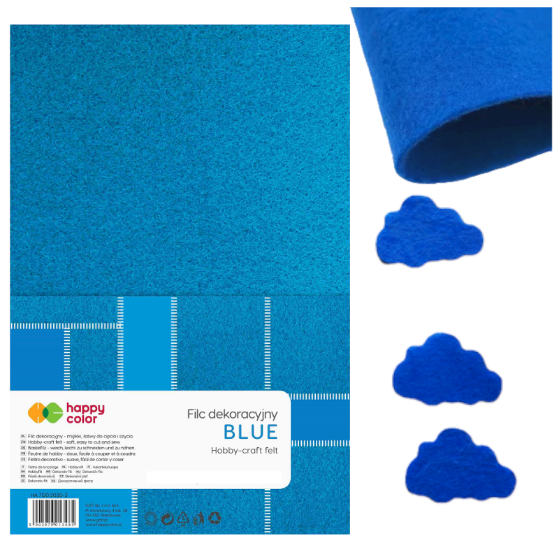 Filc dekoracyjny niebieski A4 1 arkusz miękki Happy Color