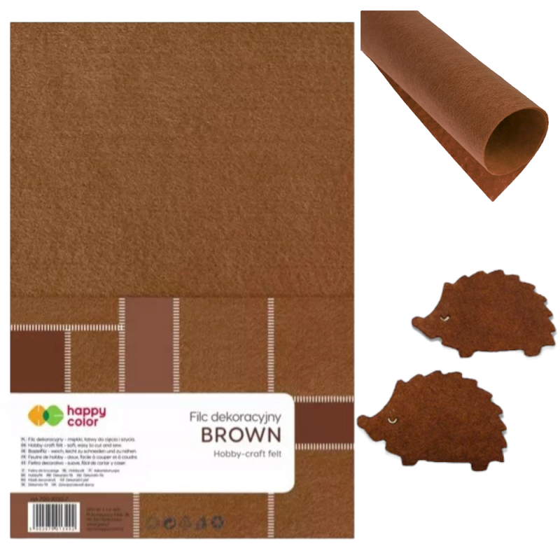Filc dekoracyjny brązowy A4 1 arkusz miękki Happy Color