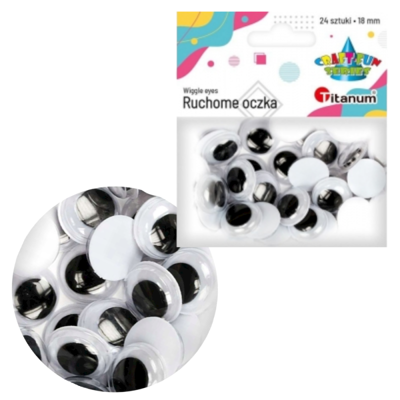 Oczy ruchome oczka dekoracyjne ozdobne kreatywne 24 szt. 18 mm Titanum