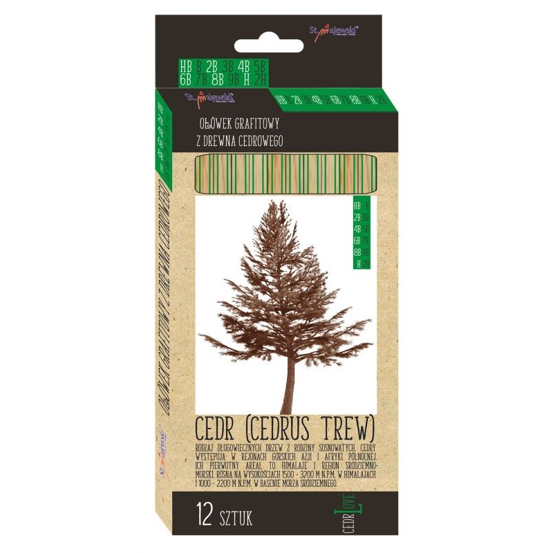 Ołówki z drewna cedrowego MIX (HB do 2H), 12 sztuk, CedrLove