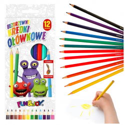 Kredki szkolne ołówkowe 12 kolorów elastyczne sześciokątne Fun&Joy