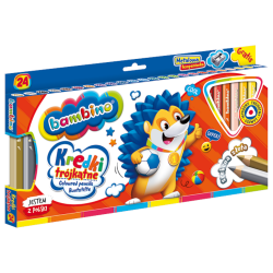 Kredki trójkątne BAMBINO w oprawie drewnianej 24 kolory + temperówka