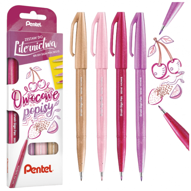 Zestaw pisak pędzelkowy Pentel Brush Sign Pen różowy 4 szt.