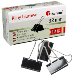 Klipsy biurowe spinacze 32 mm czarne 12 szt. Titanum