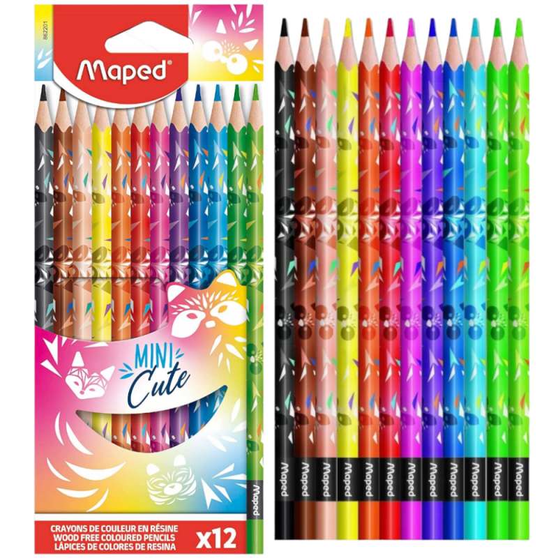 Kredki ołówkowe szkolne 12 kolorów trójkątne MAPED Mini Cute