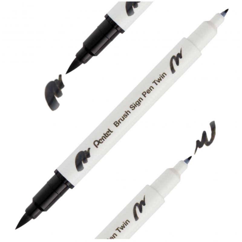 PENTEL pisak pędzelkowy BRUSH SIGN PEN TWIN dwustronny do kaligrafii czarny