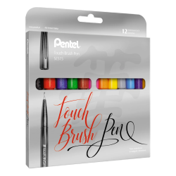 Zestaw Brush Pen Pentel pisak pędzelkowy 12 kolorów do kaligrafii