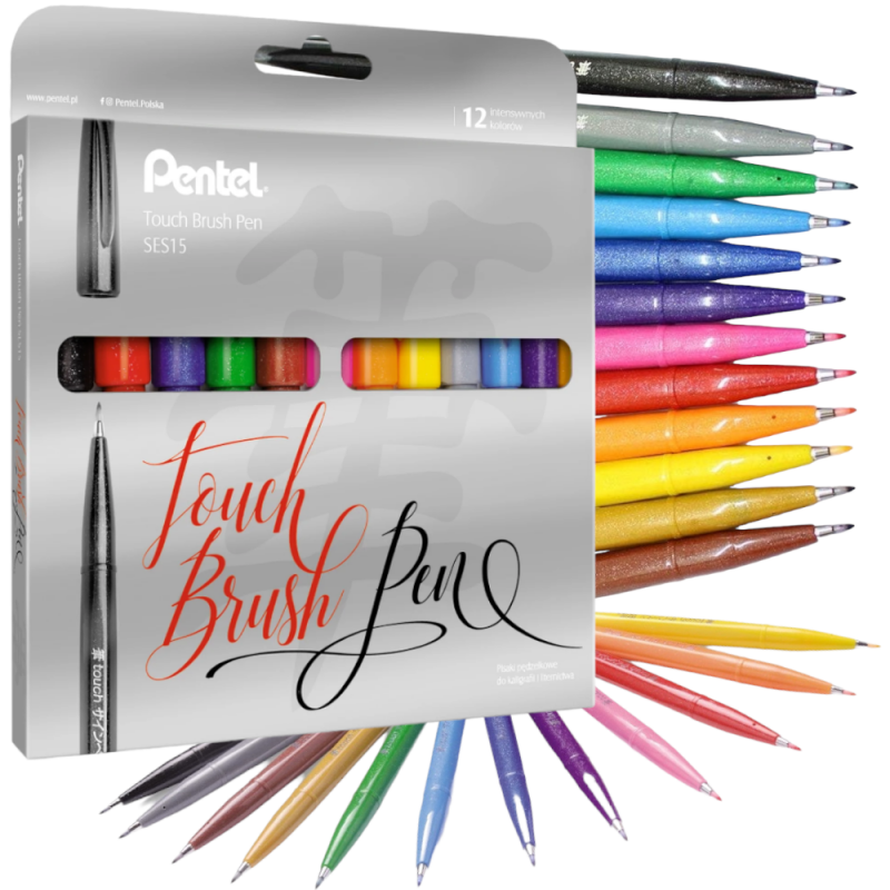 Zestaw Brush Pen Pentel pisak pędzelkowy 12 kolorów do kaligrafii