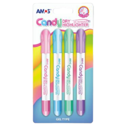Zakreślacze pastelowe żelowe w sztyfcie wykręcane 4 kolory AMOS CANDY