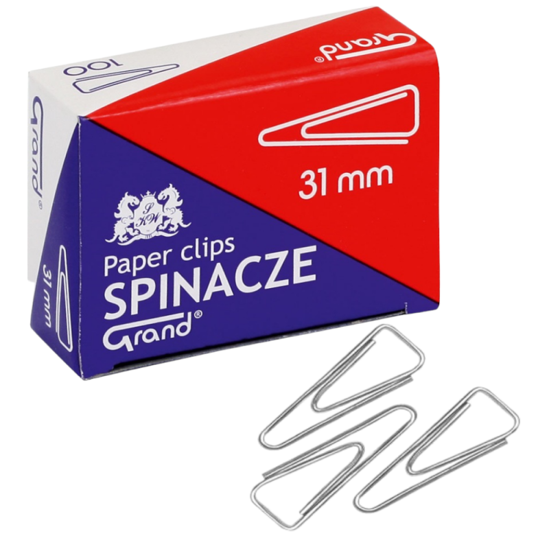 Spinacze biurowe 31mm 100 szt. trójkątne GRAND srebrne