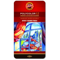 KOH-I-NOOR KREDKI ARTYSTYCZNE POLYCOLOR 12 KOLORÓW, METAL, 3824