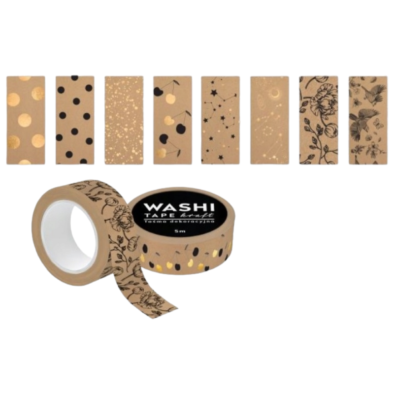 Taśma ozdobna samoprzylepna ZESTAW washi tape kraft 8 szt. Interdruk