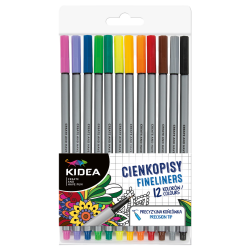 Cienkopisy kolorowe zestaw 12 kolorów KIDEA zestaw cienkopisów etui