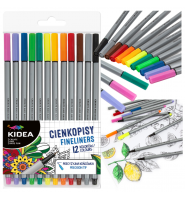 Cienkopisy kolorowe zestaw 12 kolorów KIDEA zestaw cienkopisów etui