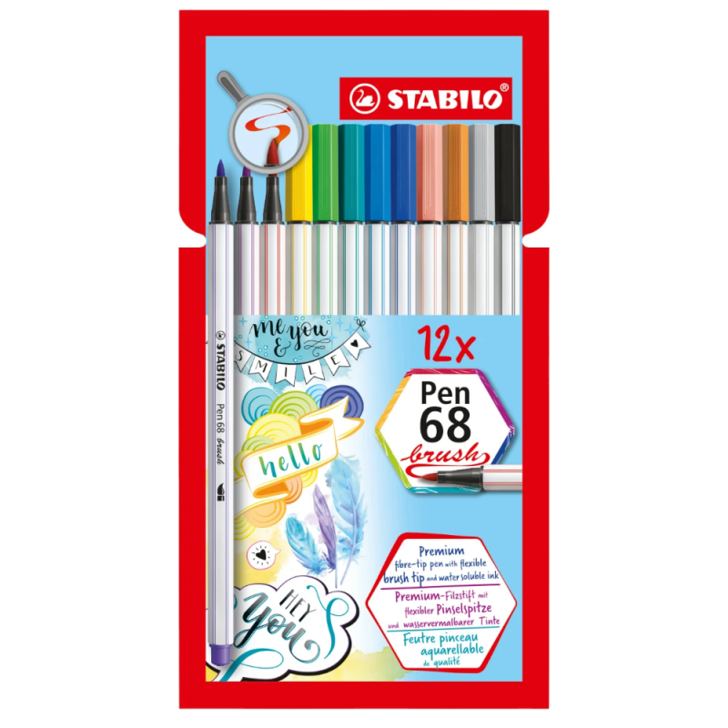 STABILO flamastry cienkopisy BRUSH PEN 68 12 kolorów etui ZESTAW