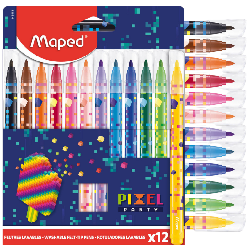Mazaki pisaki flamastry dla dzieci szkolne Pixel 12 kolorów Maped