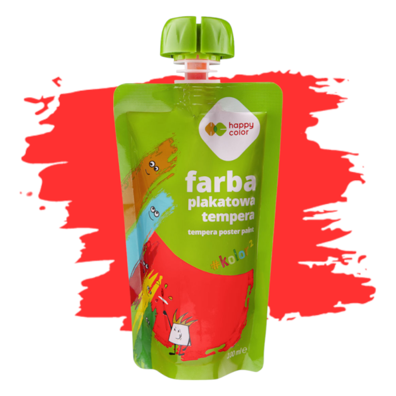 Farba plakatowa tempera CZERWONA 100ml w saszetce dla dzieci szkolna Happy Color