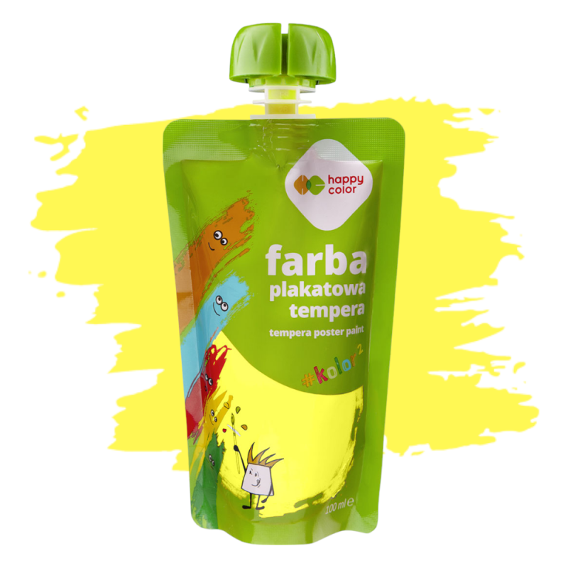 Farba plakatowa tempera NEON ŻÓŁTY 100ml w saszetce dla dzieci szkolna Happy Color