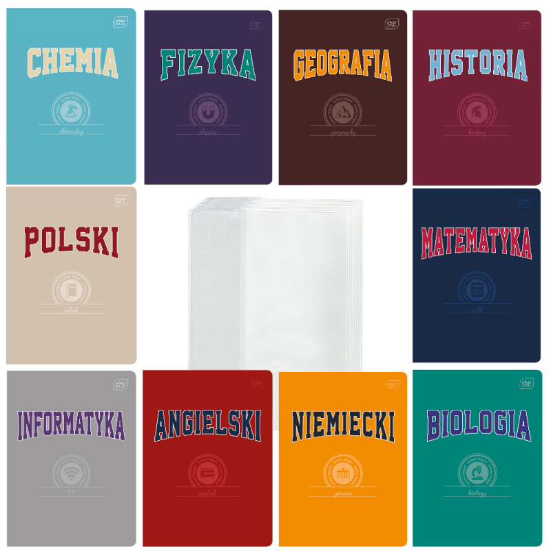 Zestaw zeszyty szkolne tematyczne + okładki 10 szt. INTERDRUK Hybrid