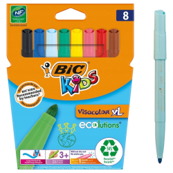 Mazaki pisaki flamastry szkolne dla dzieci BIC Kids VisaColor XL grube 8 kolorów zmywalne