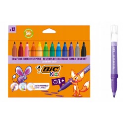 Mazaki pisaki flamastry dla dzieci BIC 12 kolorów szkolne JUMBO grube XXL