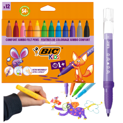 Mazaki pisaki flamastry dla dzieci BIC 12 kolorów szkolne JUMBO grube XXL