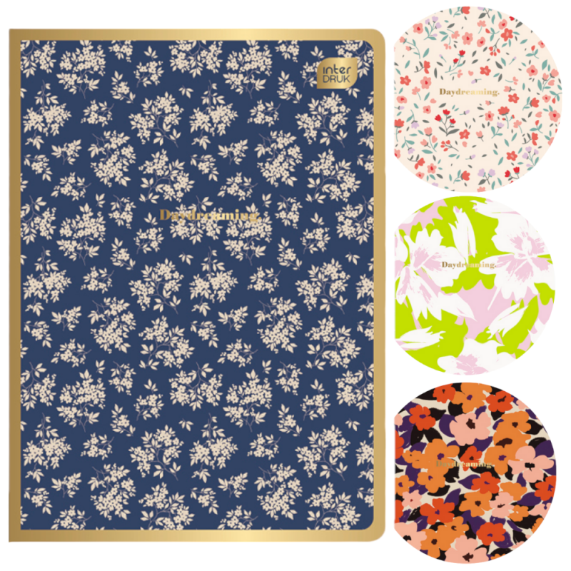 Zeszyt A5 w kratkę 80 kartek METALLIC FLORAL INTERDRUK - zeszyty szkolne