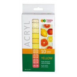 Farba akrylowa zestaw 10 kolorów  x 12 ml, odcienie żółtego, Happy Color