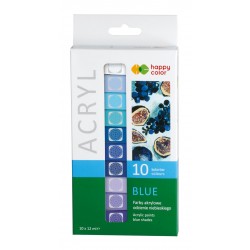 Farba akrylowa zestaw 10 kolorów  x 12 ml, odcienie niebieskiego, Happy Color