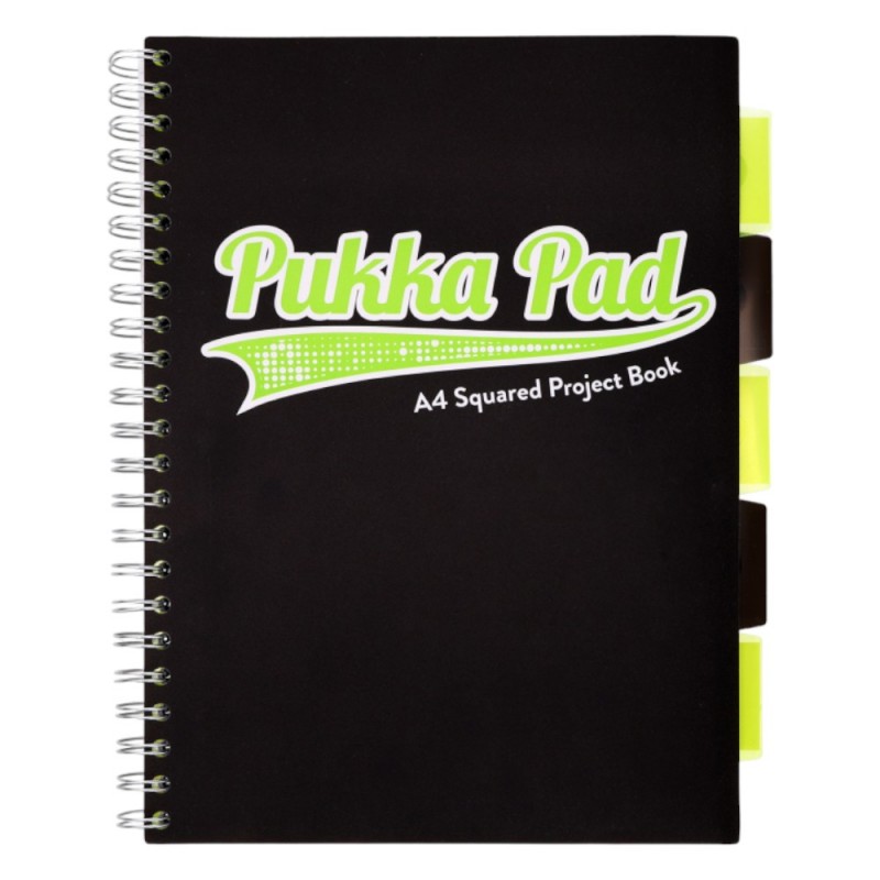 Kołozeszyt PUKKA PAD A4 w kratkę przekładki 100 kartek BLACK & LIME GREEN czarny