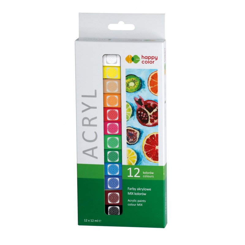 Farba akrylowa zestaw 12 kolorów x 12 ml, Happy Color