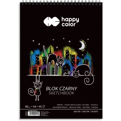 Blok czarny na spirali KOTY A4, 40 ark, 80g, Happy Color