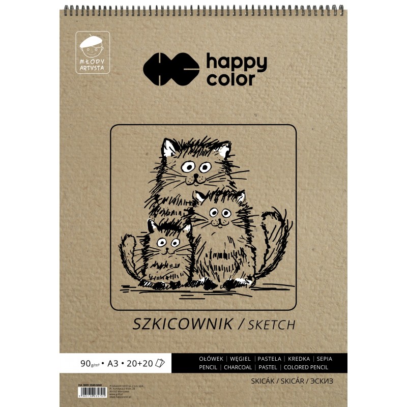 Szkicownik na spirali Młody Artysta, A3, 40 ark, 80/90g, Happy Color