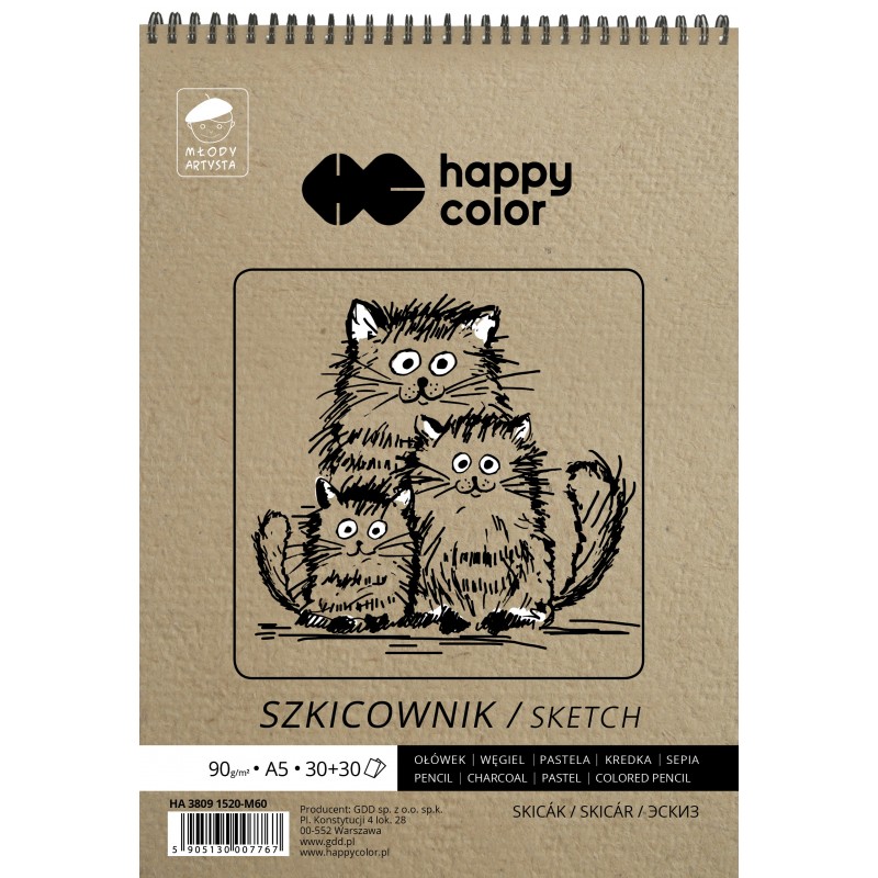 Szkicownik na spirali Młody Artysta, A5, 60 ark, 80/90g, Happy Color