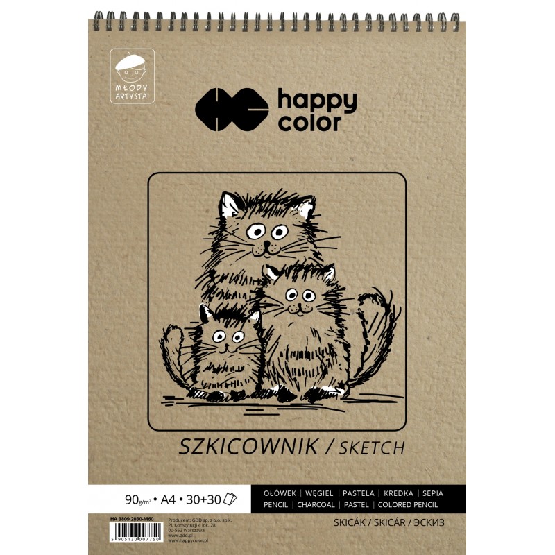 Szkicownik na spirali Młody Artysta, A4, 60 ark, 80/90g, Happy Color