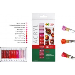 Farba akrylowa zestaw  10 kolorów  x 12 ml, odcienie czerwonego, Happy Color