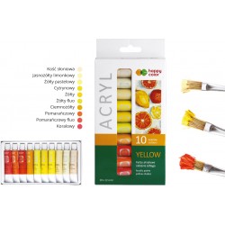 Farba akrylowa zestaw 10 kolorów  x 12 ml, odcienie żółtego, Happy Color