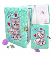 Pamiętnik na kłódkę, kluczyk dla dziewczynek SZARY KOTEK pluszowy notes MY LITTLE FRIEND kot St. Majewski