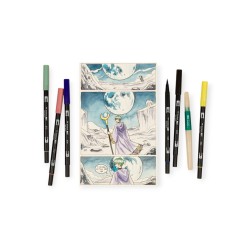 ZESTAW DWUSTRONNY TOMBOW MANGA MOON MARKERY 6 szt. + PĘDZEL WODNY