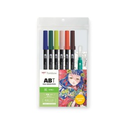 ZESTAW DWUSTRONNY TOMBOW MANGA WIND MARKERY 6 SZT. + PĘDZELEK WODNY